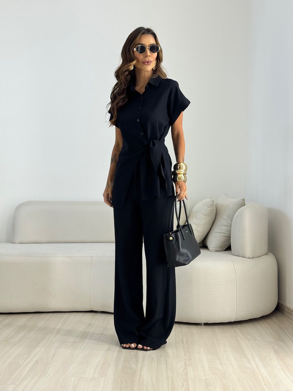 CONJUNTO ELIANE CAMISA AMARRAÇÃO PRETO