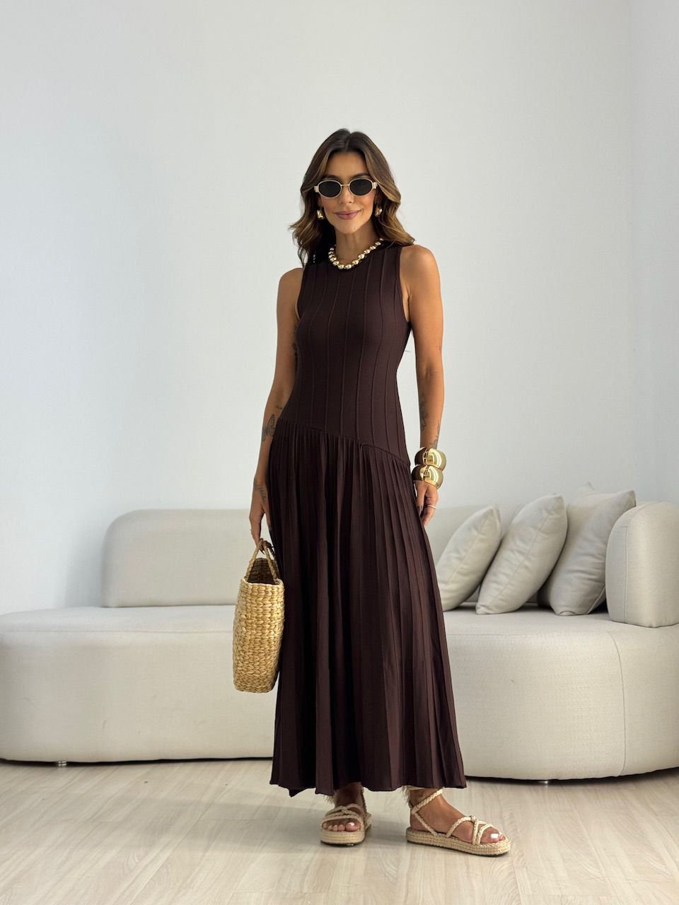 VESTIDO DAFNE TRICOT CAFÉ - 0070210160 - CAROLLA FERRARO