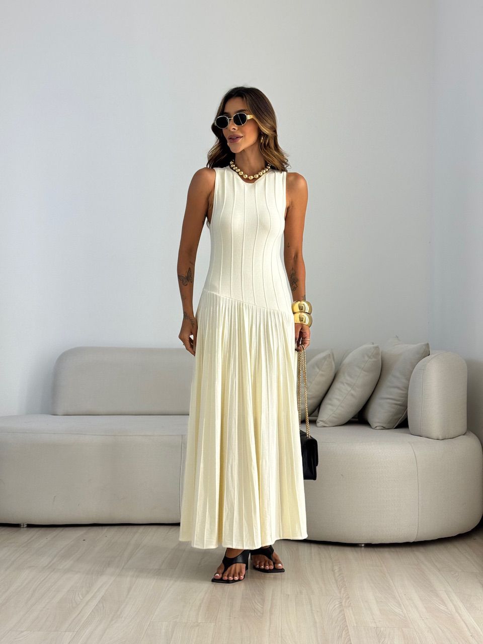VESTIDO DAFNE TRICOT MARFIM - 0070210056 - CAROLLA FERRARO