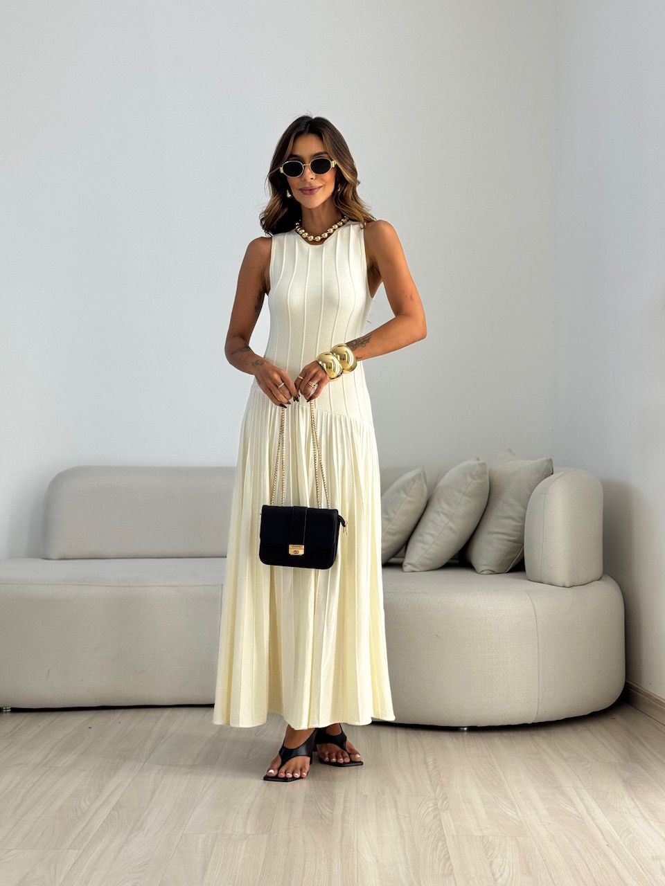 VESTIDO DAFNE TRICOT MARFIM