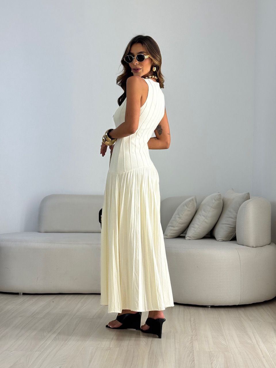 VESTIDO DAFNE TRICOT MARFIM
