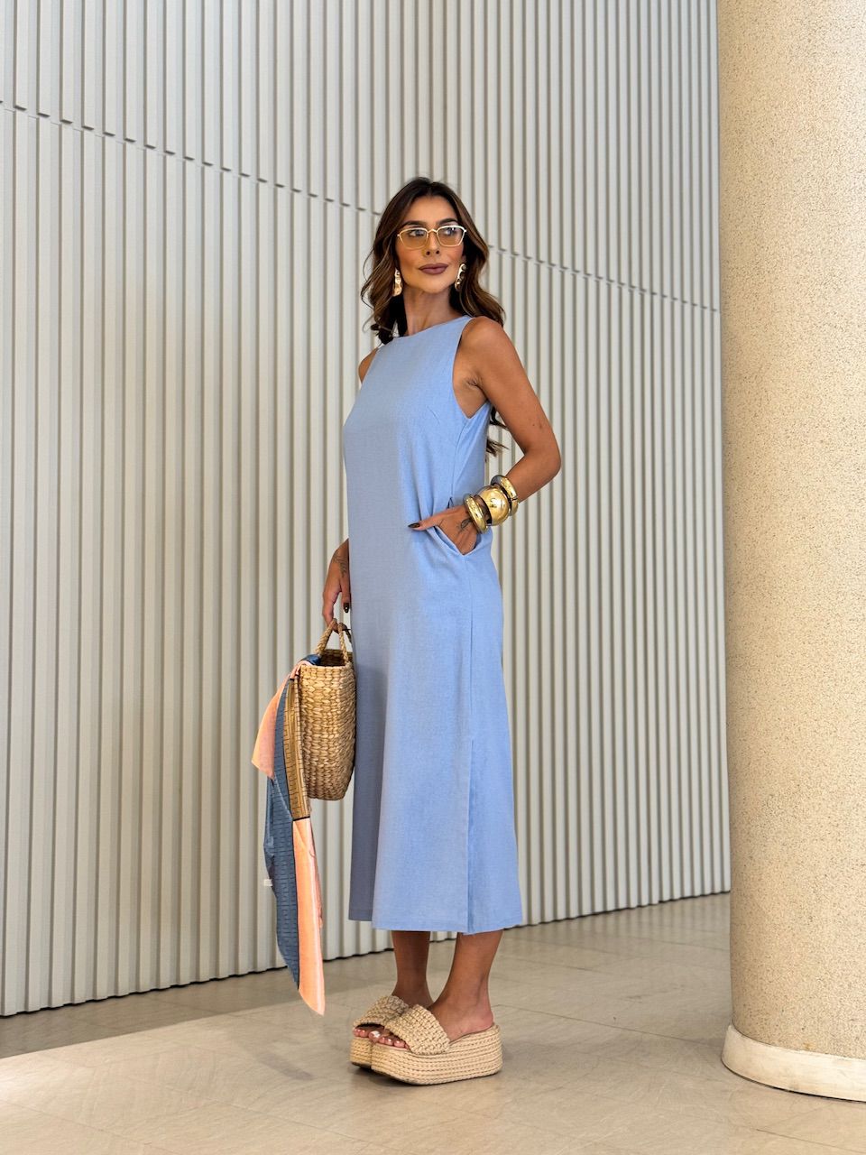 VESTIDO SABRINA LONGUETE AZUL