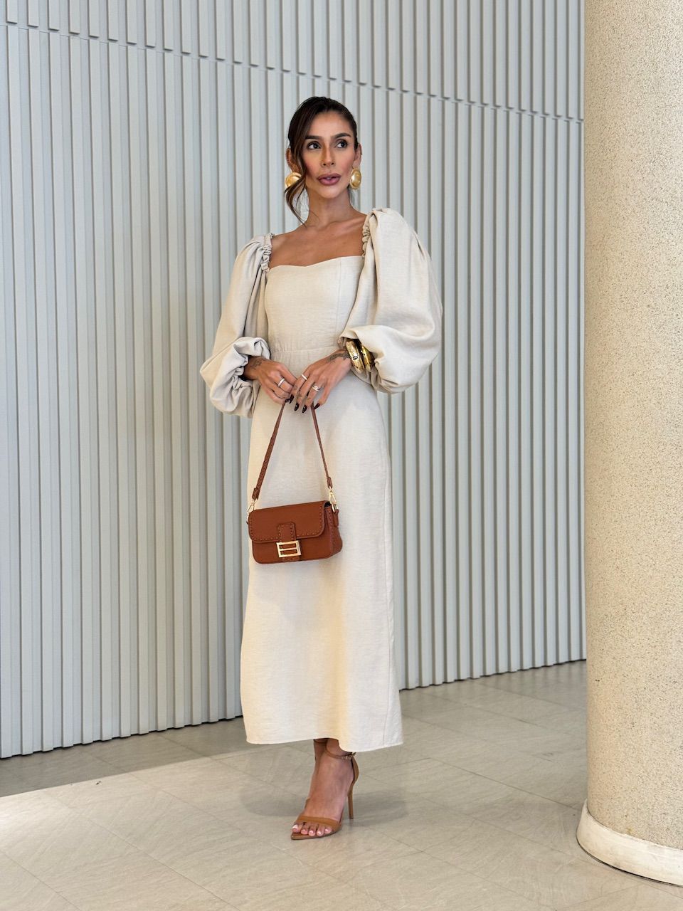 VESTIDO CF CHARLOTTE Areia - 0056580110 - CAROLLA FERRARO