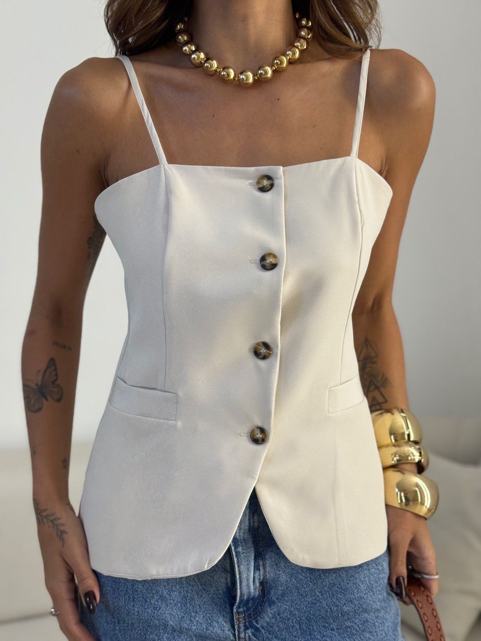 BLUSA LUNA ALFAIATARIA AREIA