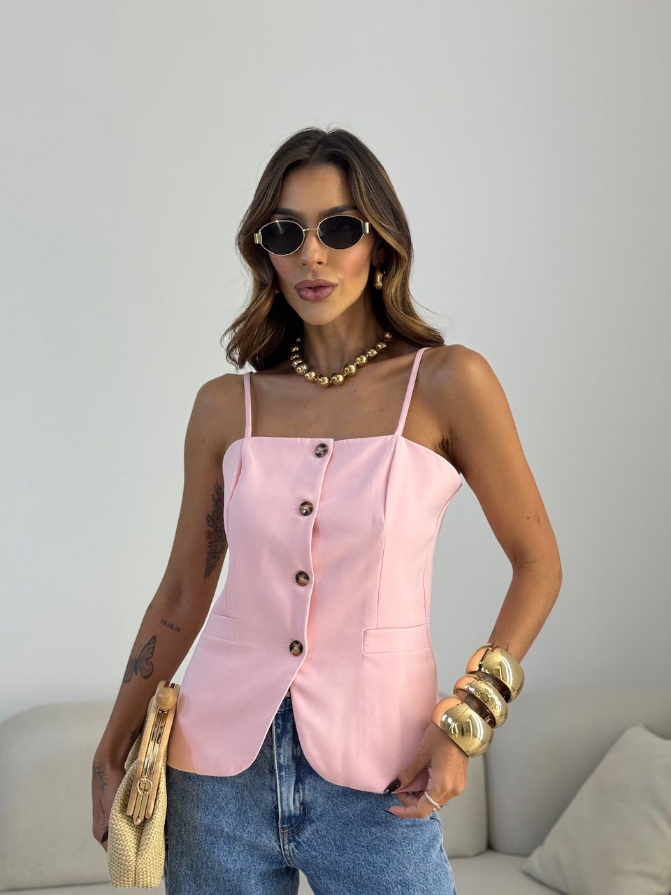 BLUSA LUNA ALFAIATARIA ROSA - 0073150031 - CAROLLA FERRARO