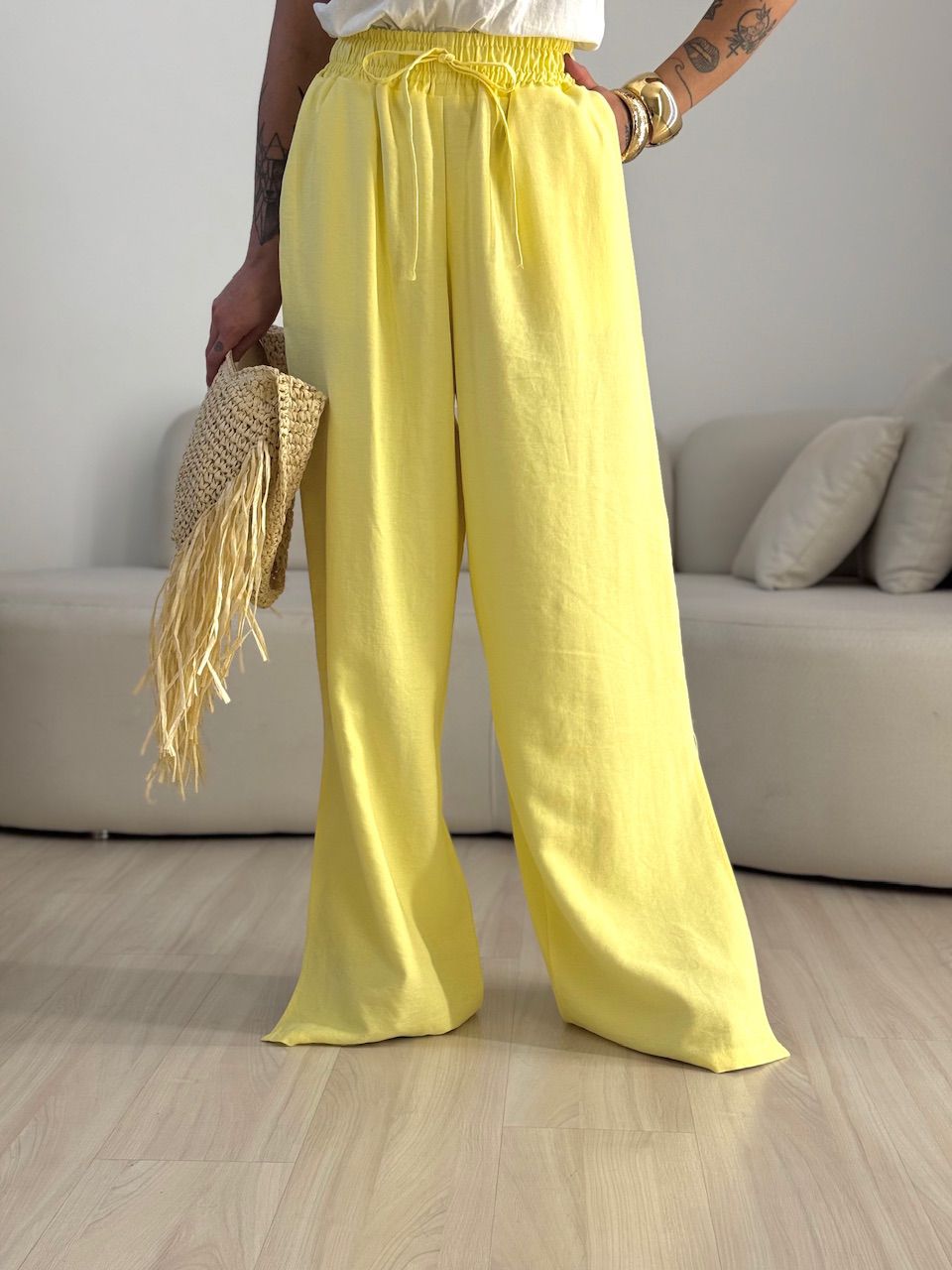 CALÇA AGNES CF LISTRAS AMARELO - 0073340111 - CAROLLA FERRARO