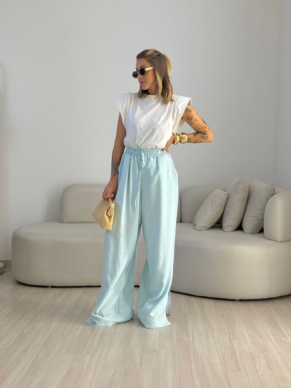 CALÇA AGNES CF LISTRAS BABY BLUE
