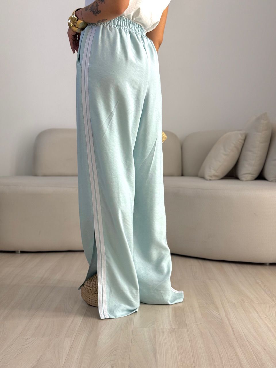 CALÇA AGNES CF LISTRAS BABY BLUE