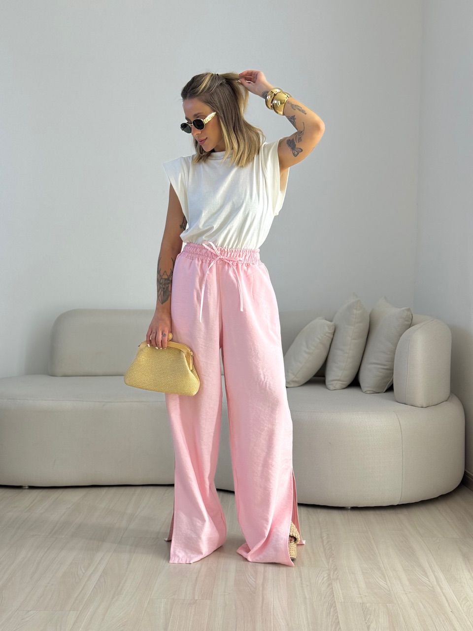 CALÇA AGNES CF LISTRAS BABY PINK