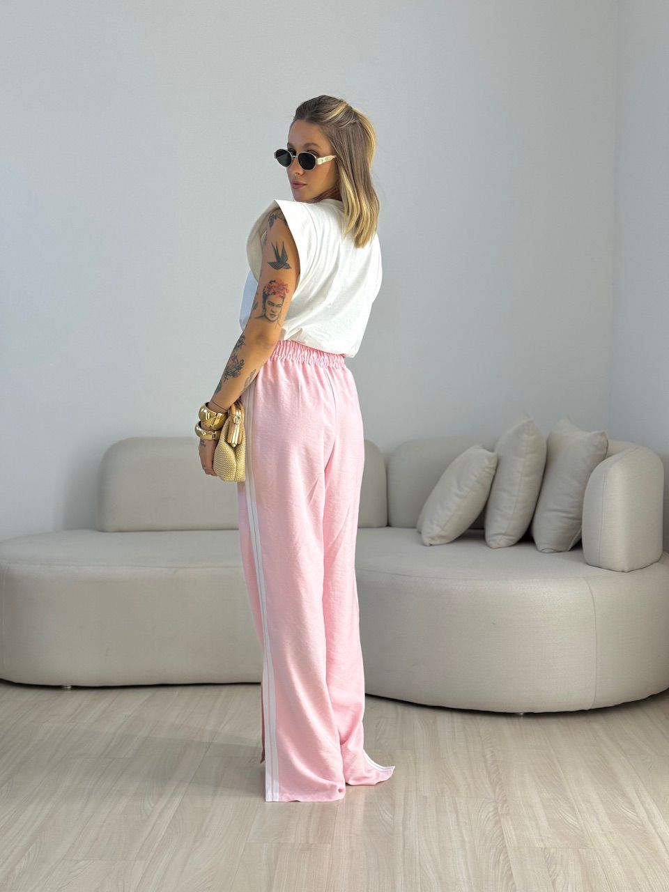 CALÇA AGNES CF LISTRAS BABY PINK