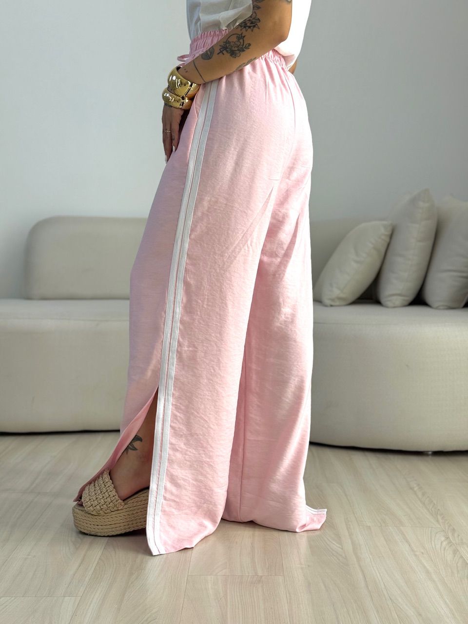 CALÇA AGNES CF LISTRAS BABY PINK