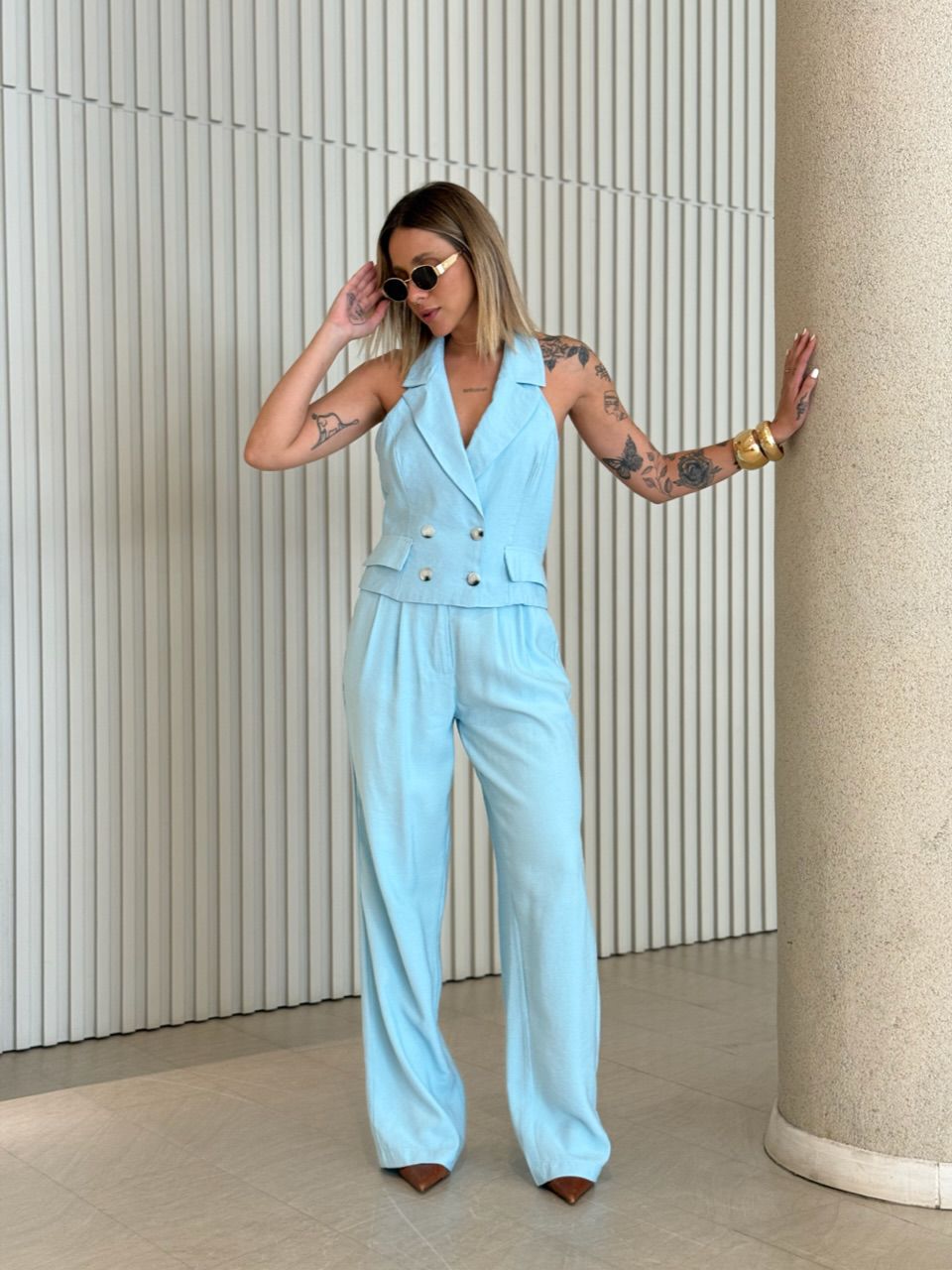 CONJUNTO MARCELA GOLA FRENTE ÚNICA AZUL