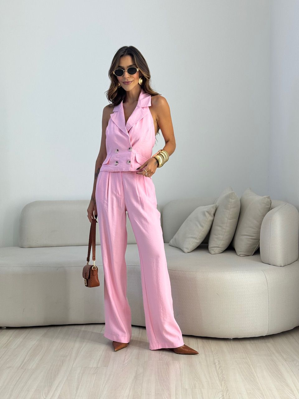 CONJUNTO MARCELA GOLA FRENTE ÚNICA ROSA - 00731800... - CAROLLA FERRARO