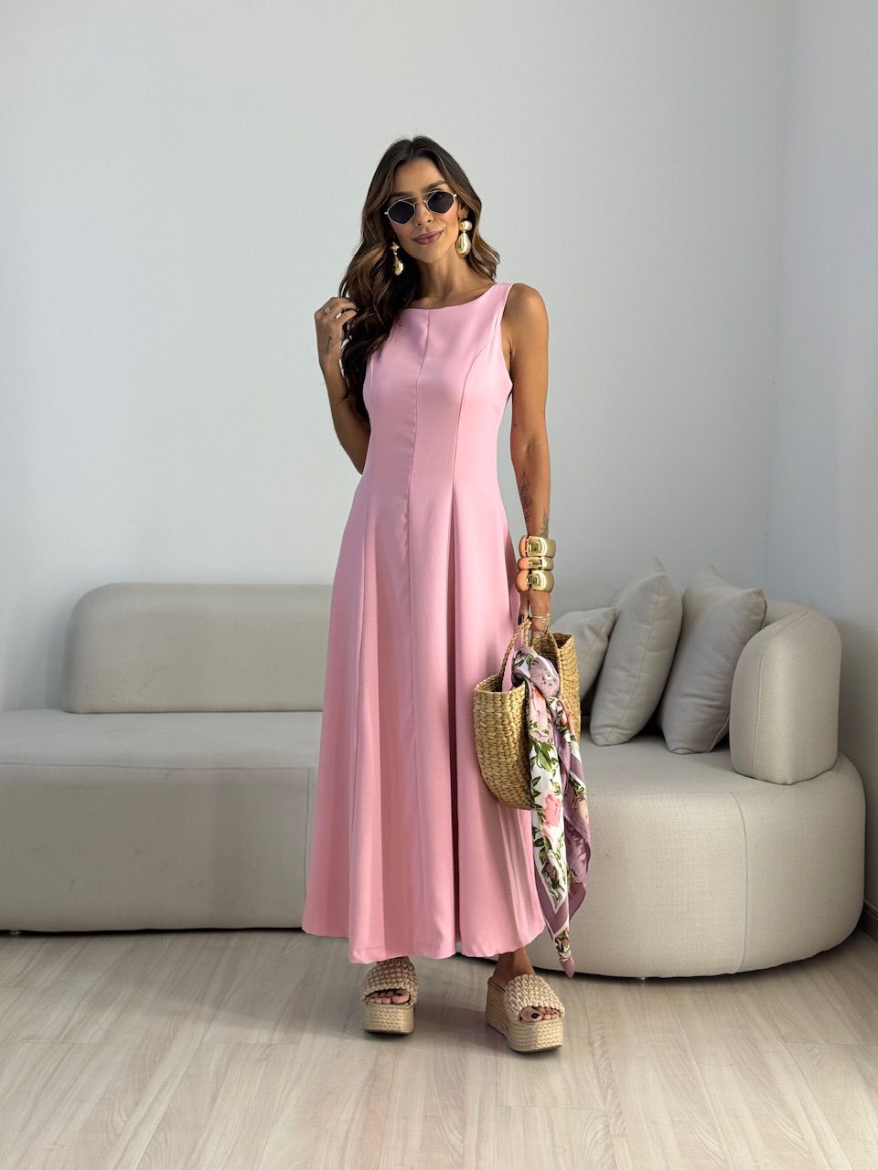 VESTIDO BEATRIZ LONGO BABY PINK - 0072170366 - CAROLLA FERRARO
