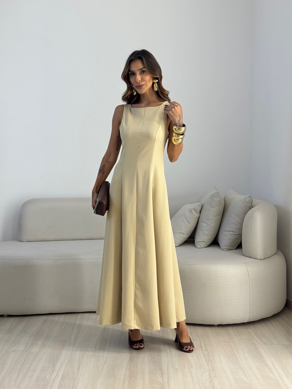 VESTIDO BEATRIZ LONGO NUDE - 0072170049 - CAROLLA FERRARO