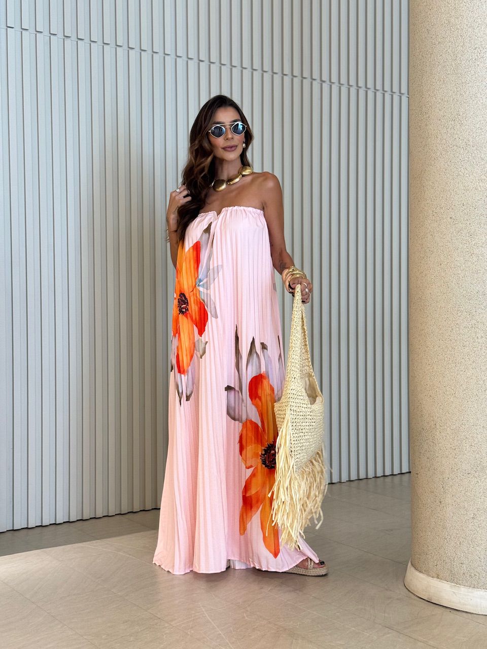 VESTIDO ELIZABETH PLISSADO ESTAMPADO ROSA