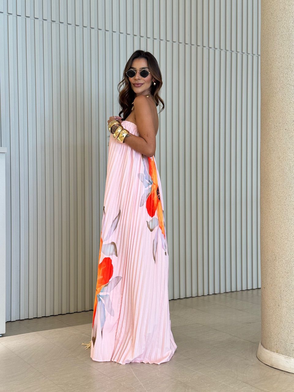 VESTIDO ELIZABETH PLISSADO ESTAMPADO ROSA