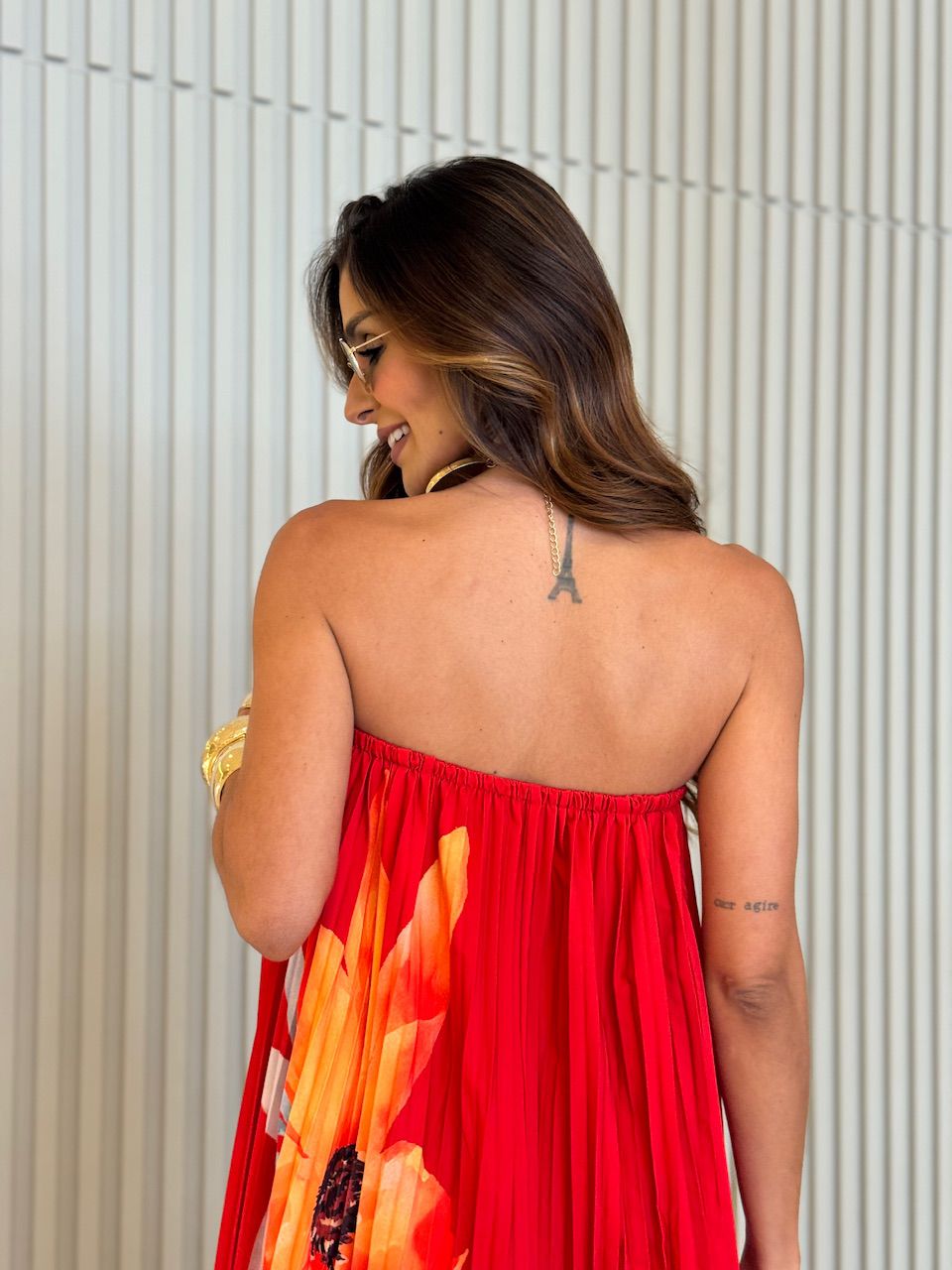 VESTIDO ELIZABETH PLISSADO ESTAMPADO VERMELHO