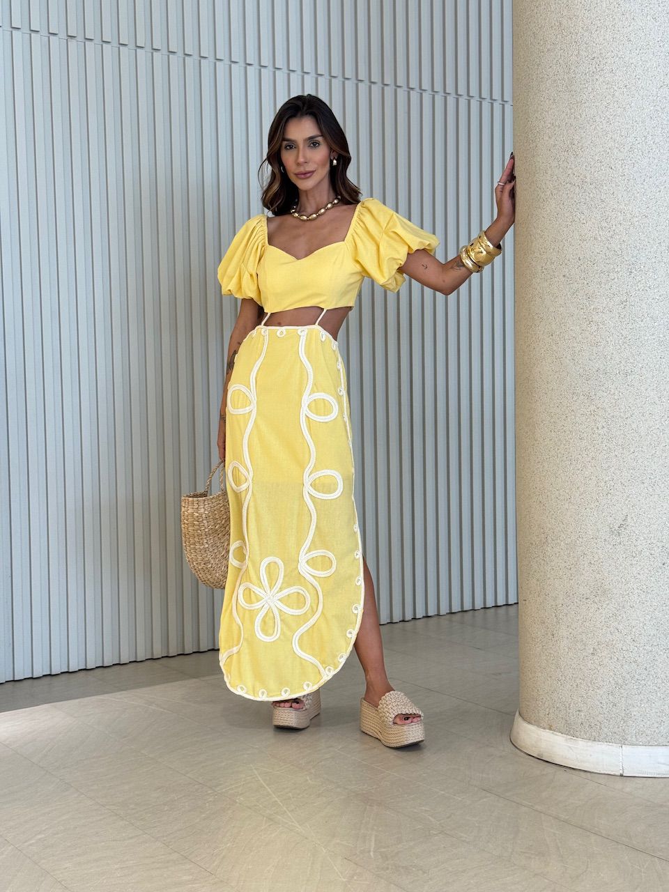 VESTIDO EMILIA BORDADO AMARELO - 0073170111 - CAROLLA FERRARO