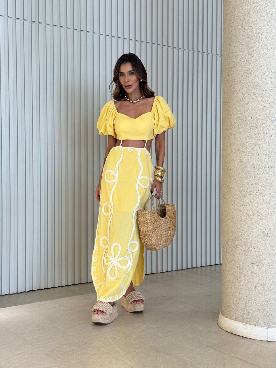 VESTIDO EMILIA BORDADO AMARELO