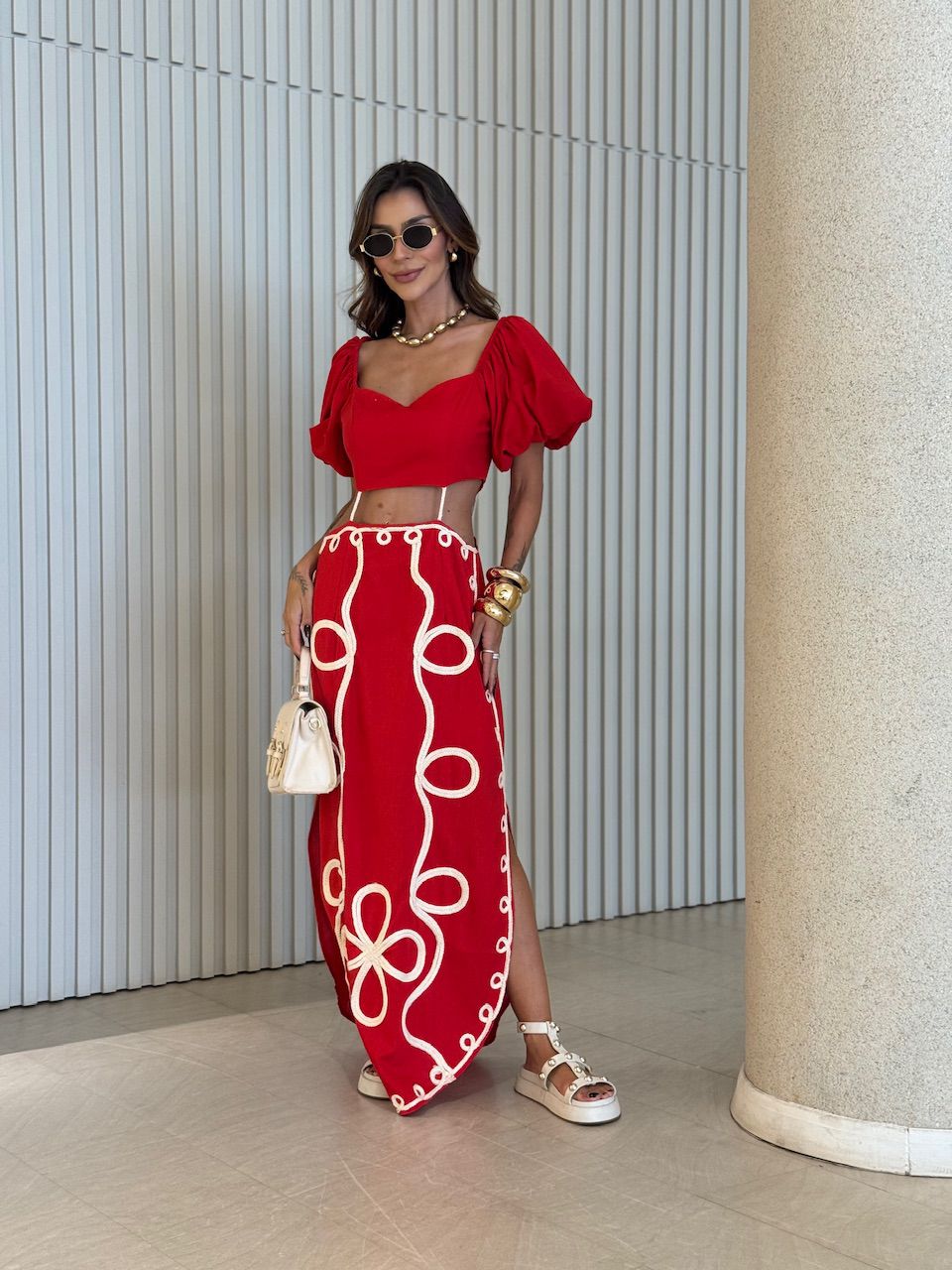 VESTIDO EMILIA BORDADO VERMELHO - 0073170277 - CAROLLA FERRARO