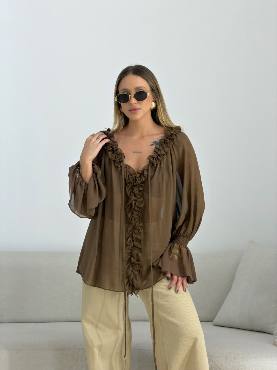 BATA CIBELE BABADO MARROM