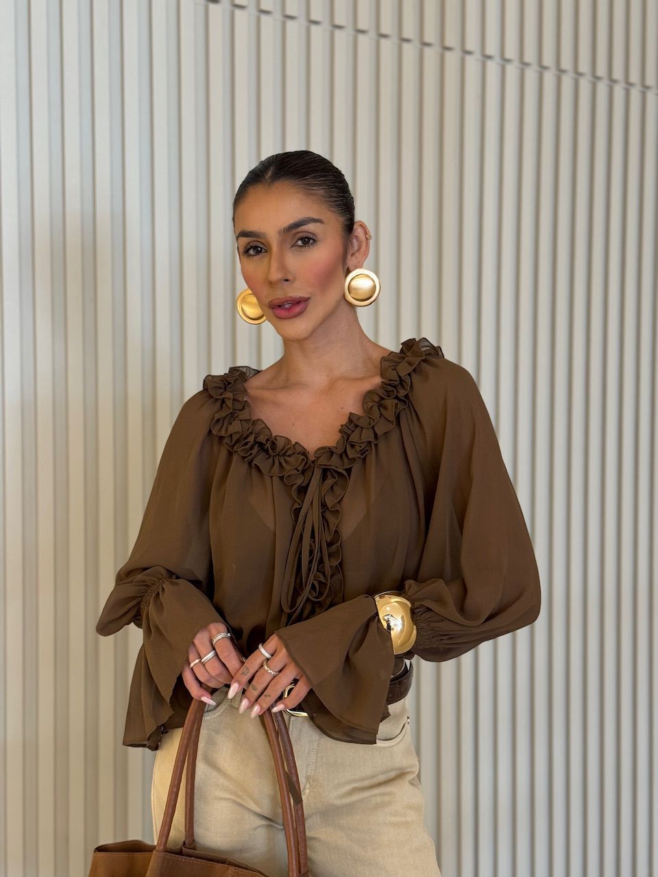 BATA CIBELE BABADO MARROM - 0076710054 - CAROLLA FERRARO