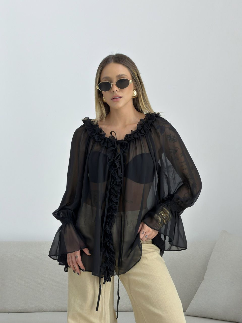 BATA CIBELE BABADO PRETA