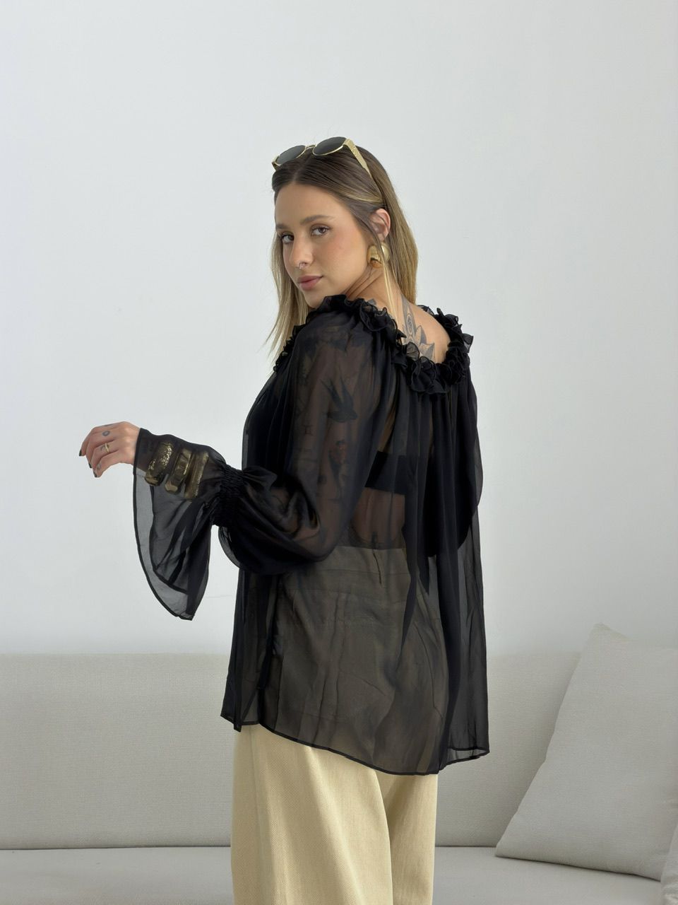 BATA CIBELE BABADO PRETA