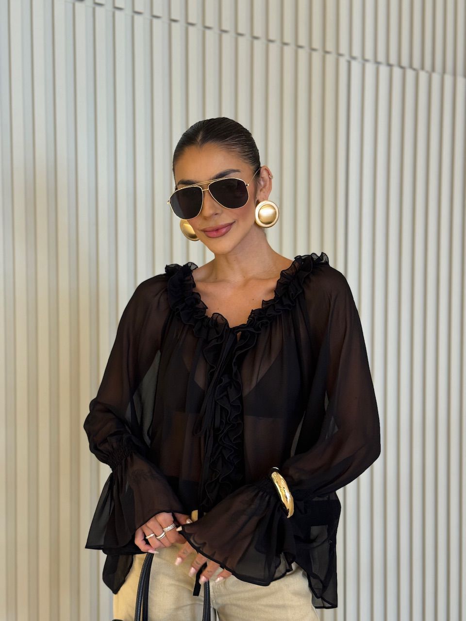 BATA CIBELE BABADO PRETA