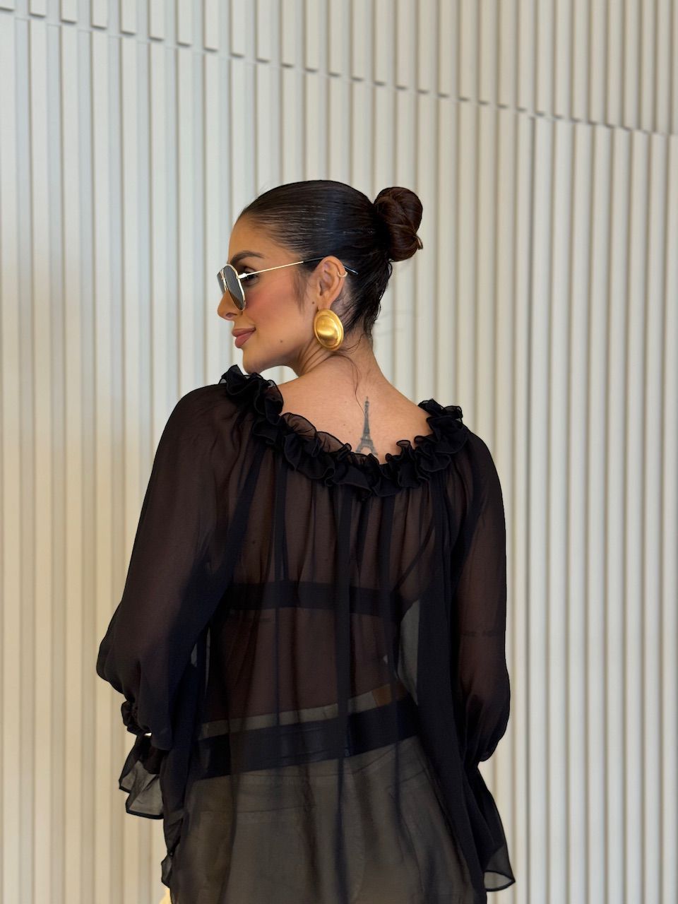 BATA CIBELE BABADO PRETA