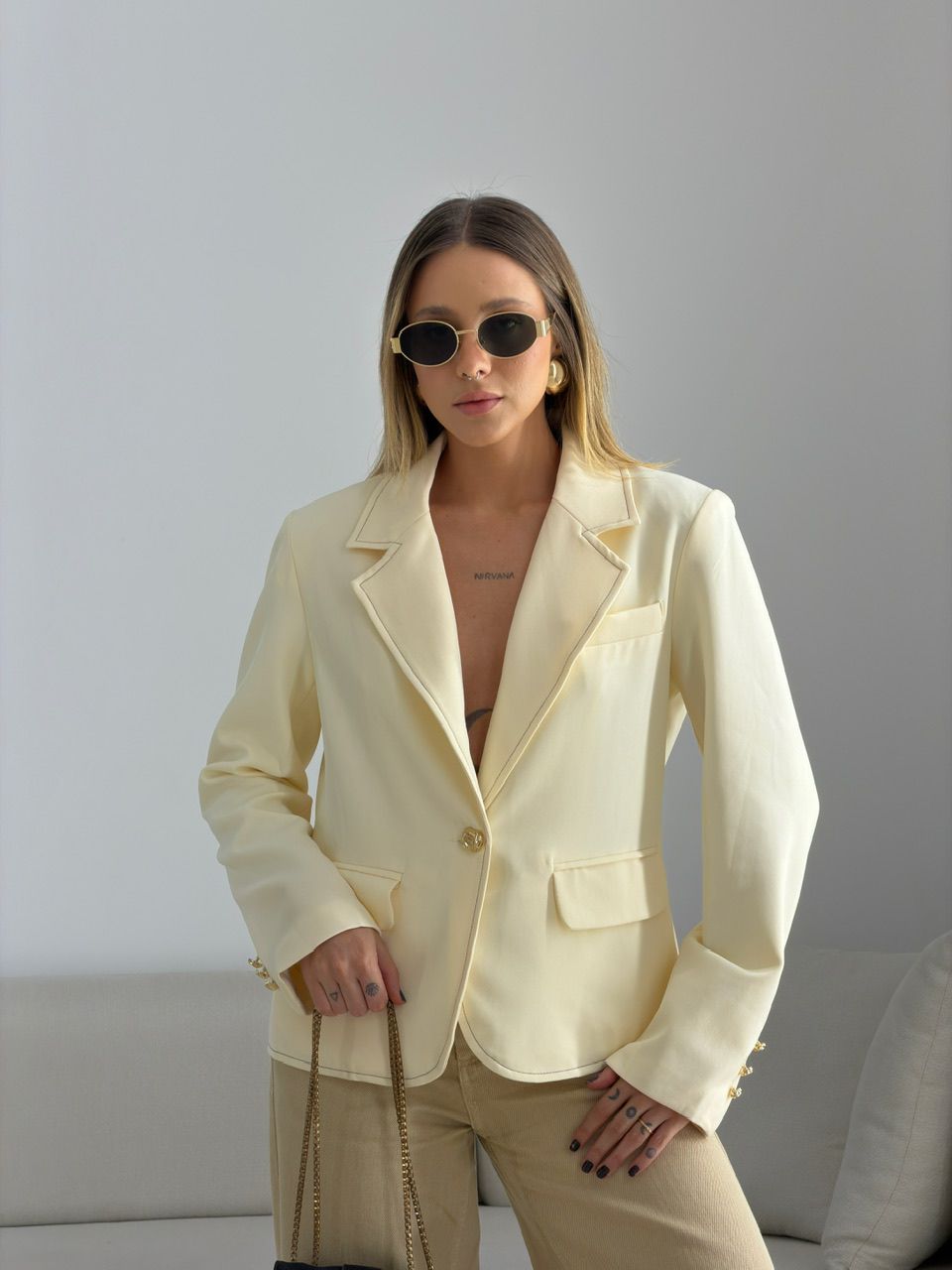 BLAZER CAETANA ALFAIATARIA CREME - 0076700087 - CAROLLA FERRARO