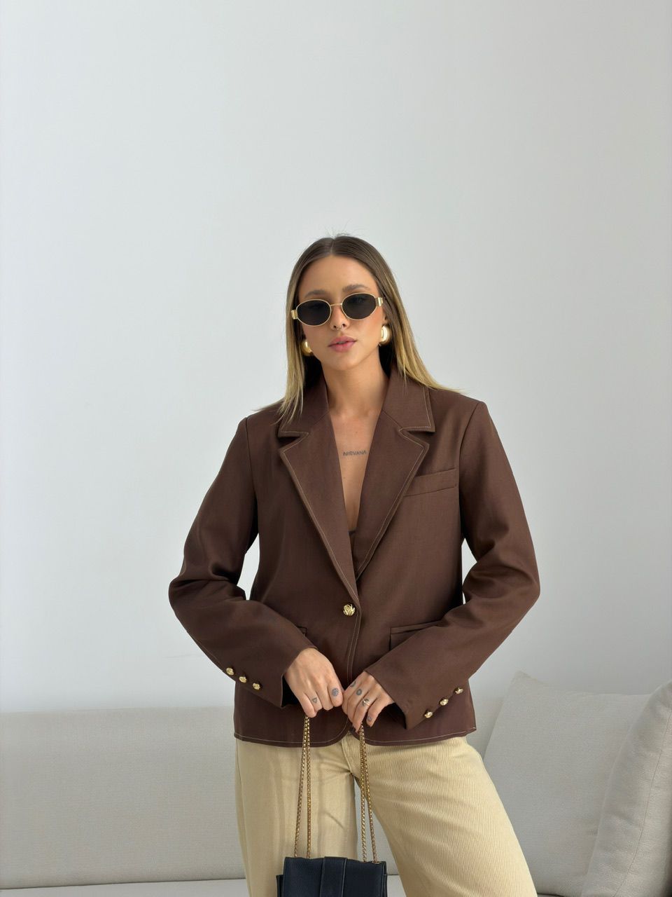 BLAZER CAETANA ALFAIATARIA MARROM - 0076700054 - CAROLLA FERRARO