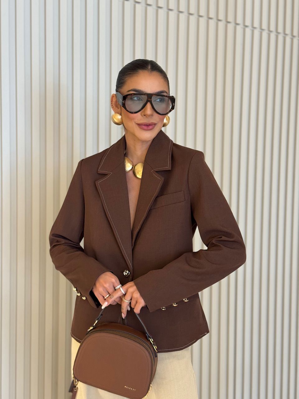 BLAZER CAETANA ALFAIATARIA MARROM - 0076700054 - CAROLLA FERRARO