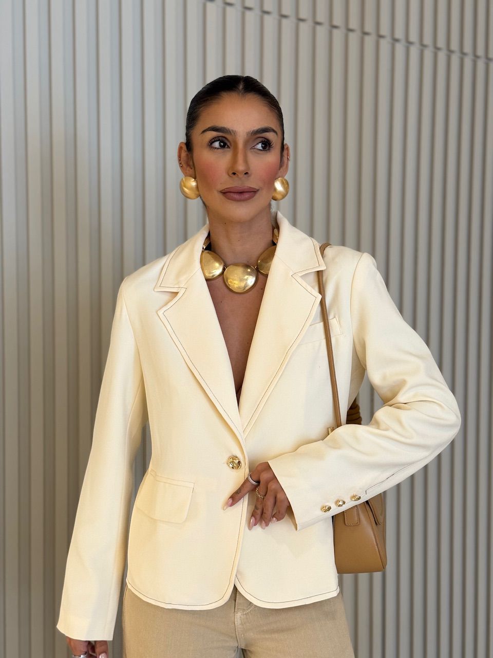 BLAZER CAETANA ALFAIATARIA CREME - 0076700087 - CAROLLA FERRARO