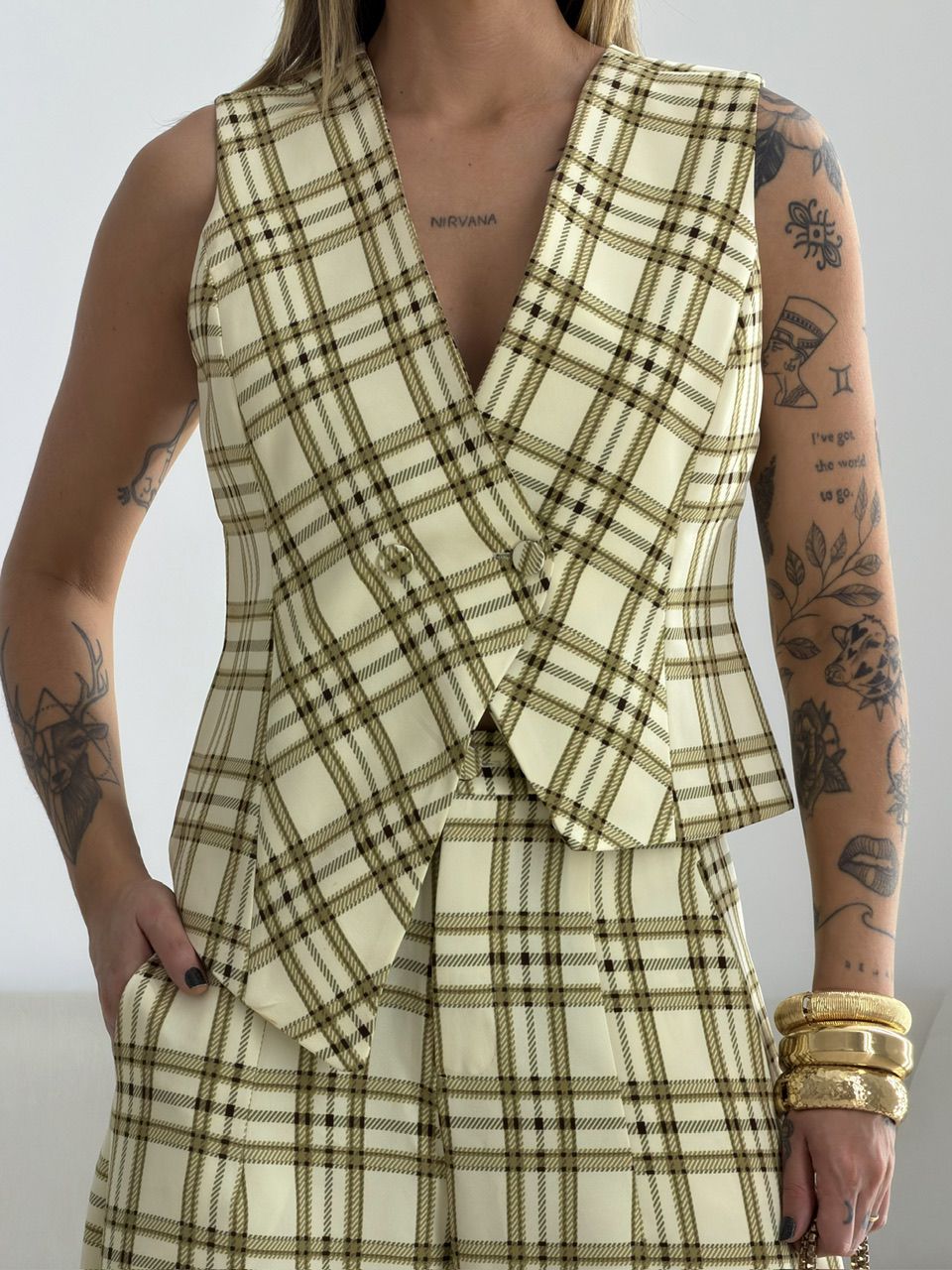 CONJUNTO LUCIENE XADREZ CREME