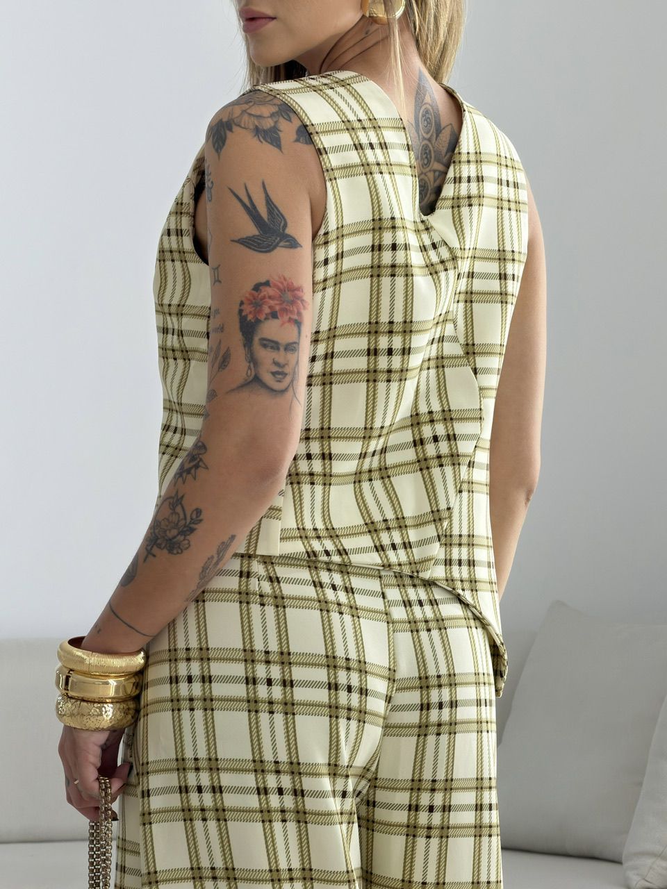 CONJUNTO LUCIENE XADREZ CREME