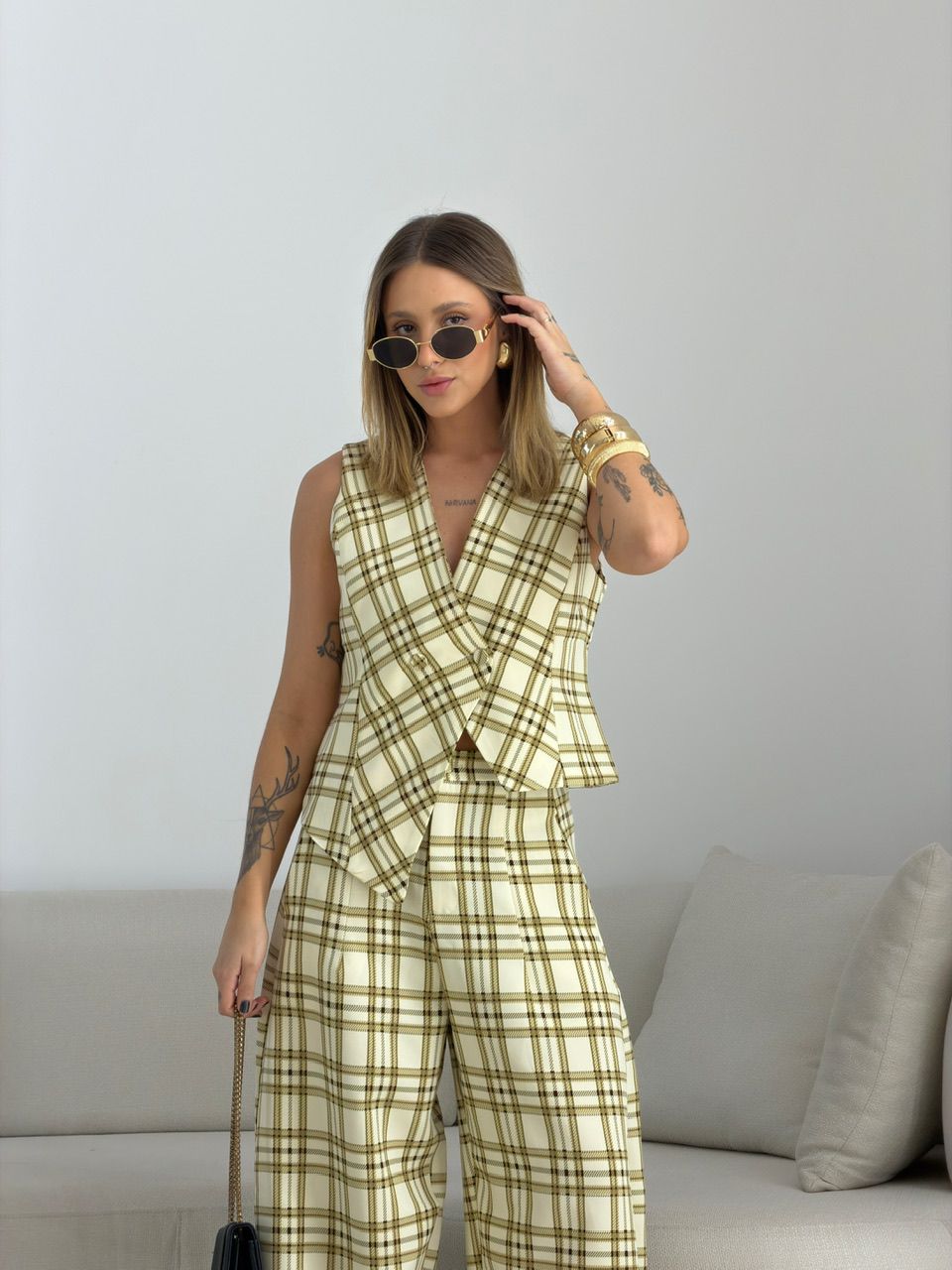 CONJUNTO LUCIENE XADREZ CREME