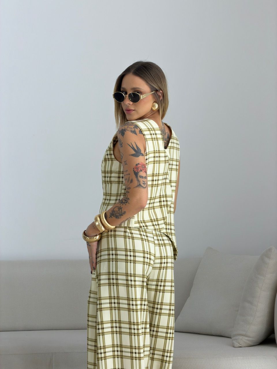 CONJUNTO LUCIENE XADREZ CREME