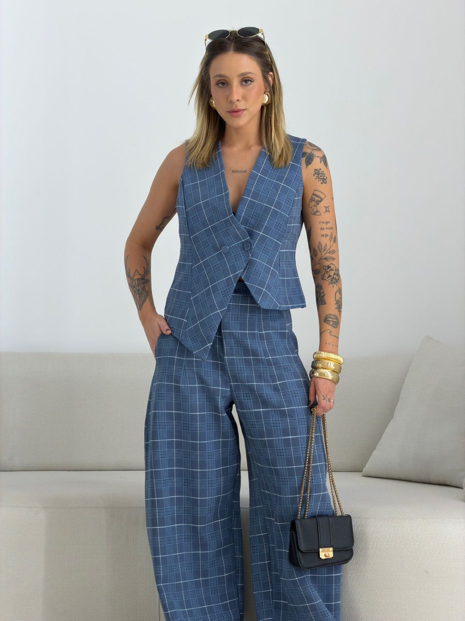 CONJUNTO LUCIENE XADREZ AZUL