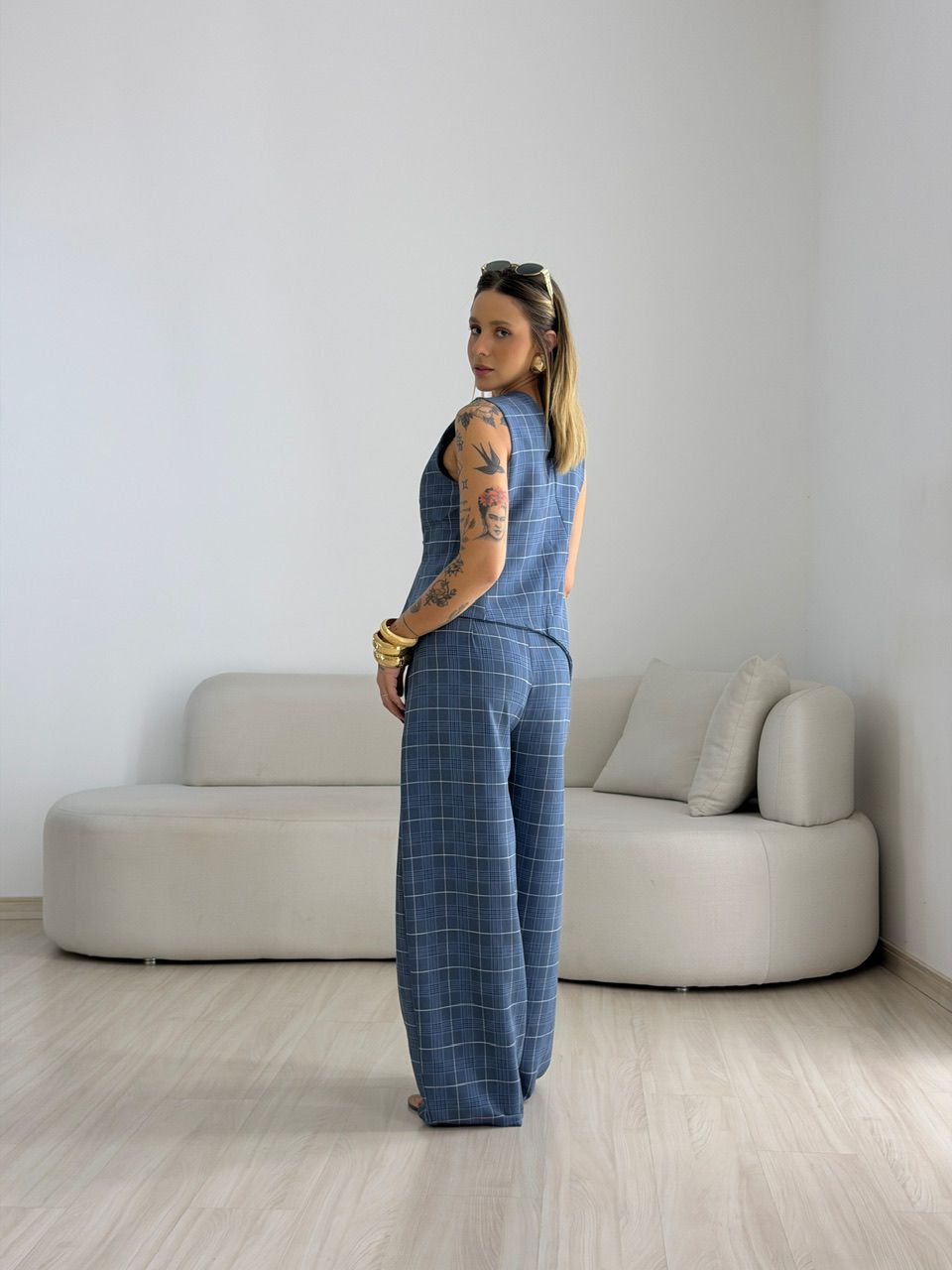 CONJUNTO LUCIENE XADREZ AZUL