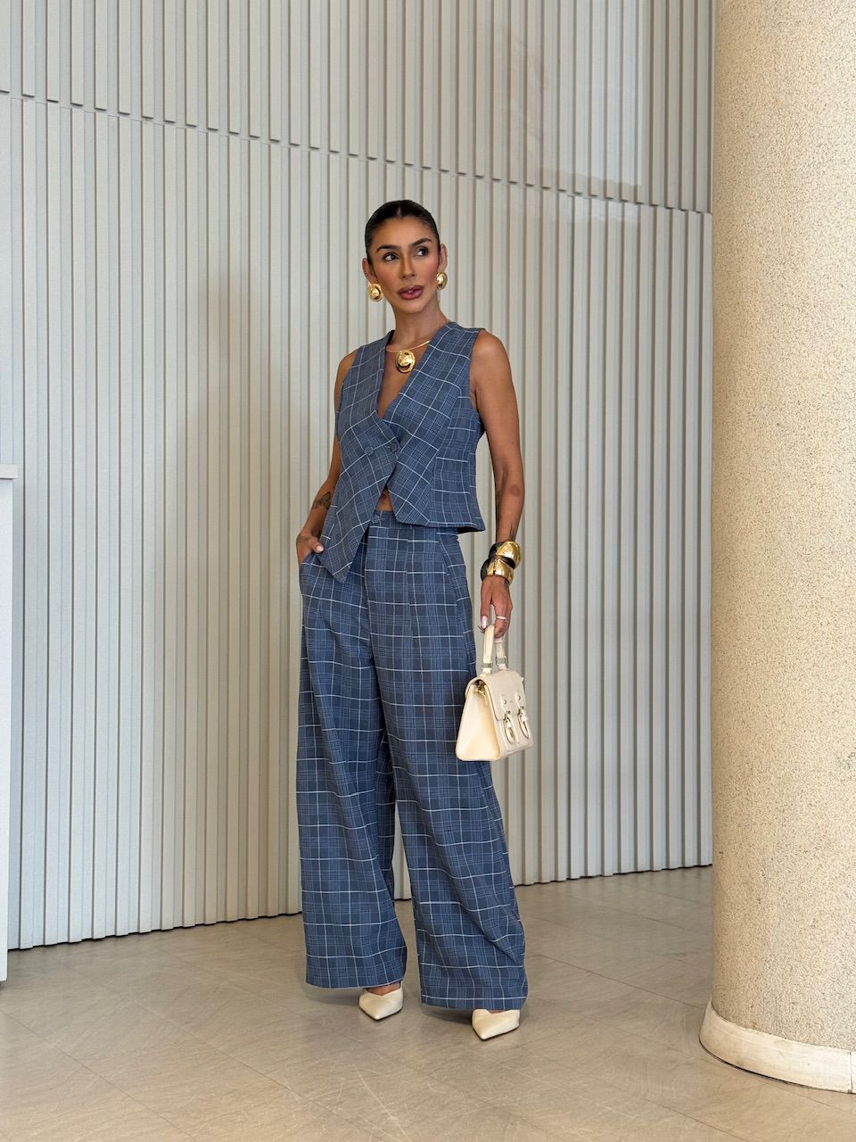 CONJUNTO LUCIENE XADREZ AZUL - 0076730109 - CAROLLA FERRARO