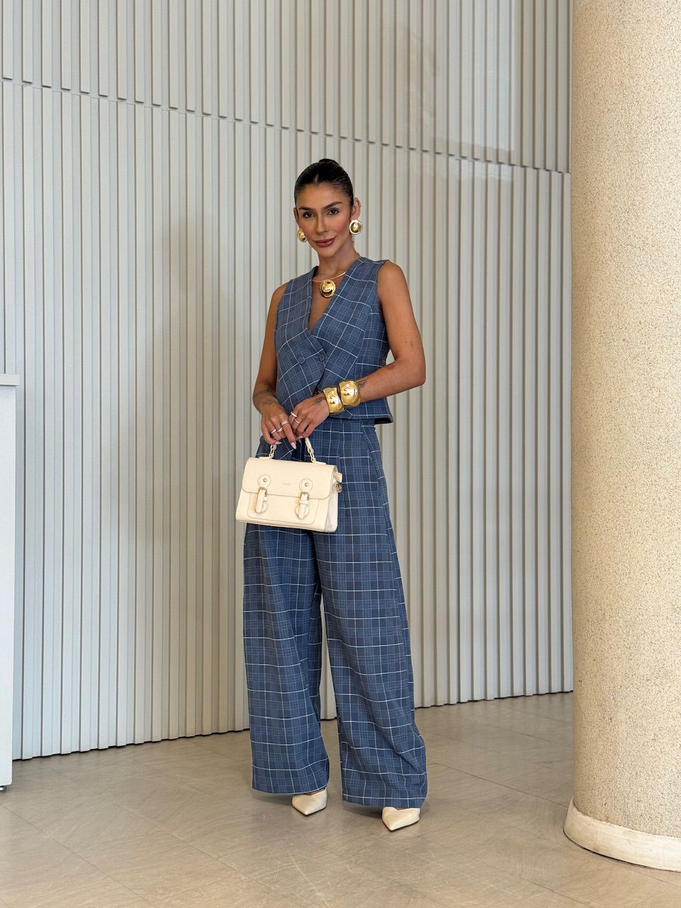 CONJUNTO LUCIENE XADREZ AZUL