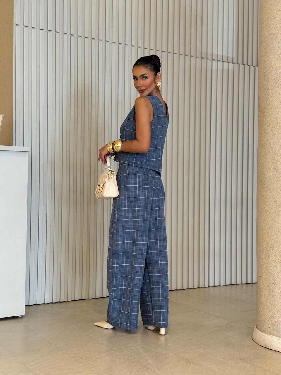 CONJUNTO LUCIENE XADREZ AZUL