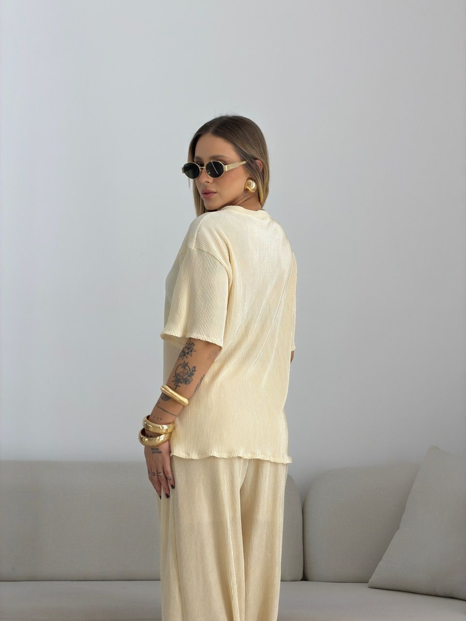 CONJUNTO NATANE PLISSADO MARFIM