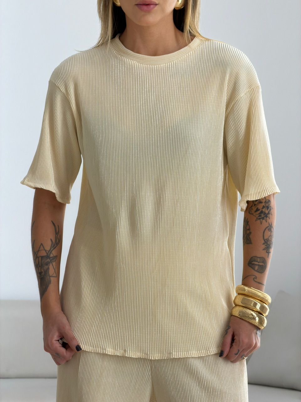 CONJUNTO NATANE PLISSADO MARFIM