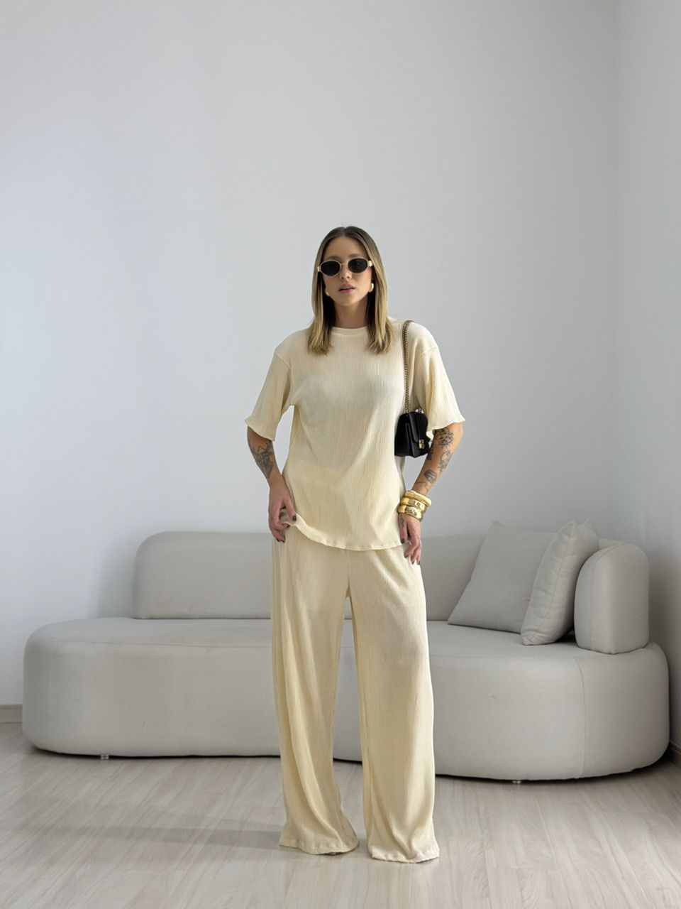 CONJUNTO NATANE PLISSADO MARFIM