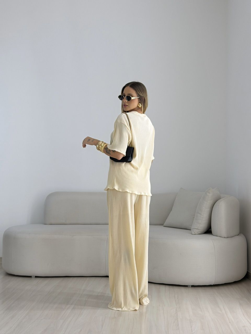 CONJUNTO NATANE PLISSADO MARFIM