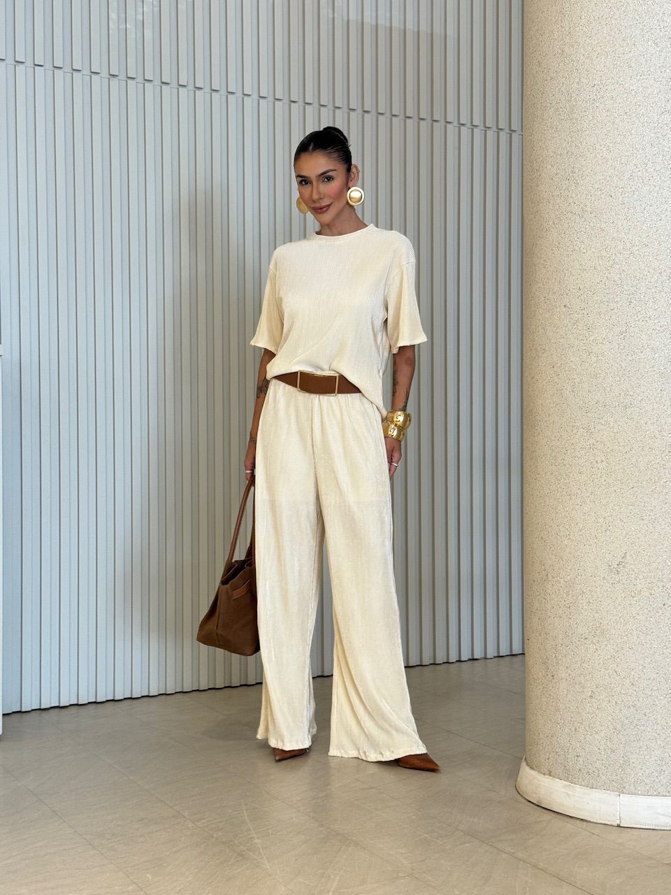 CONJUNTO NATANE PLISSADO MARFIM - 0076720056 - CAROLLA FERRARO