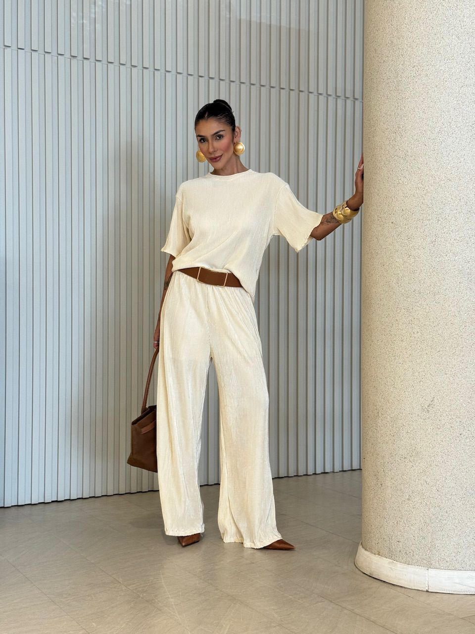 CONJUNTO NATANE PLISSADO MARFIM